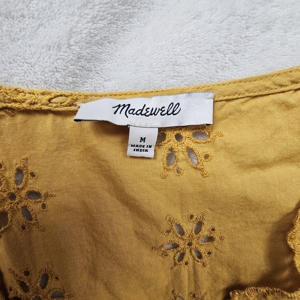 Madewell Scalloped Eyelet Wrap Blouse Mustard Yellow Boho Top - Picture 8 of 15